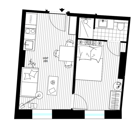 plan d'un T2 de la résidence à Metz commercialisée par GESTIA Solidaire sour le dispositif Malraux