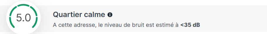 note 5/5 pour quartier calme à moins de 35 Db